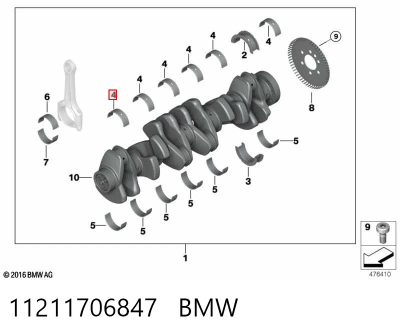 1706847 BMW Folhas inseridas principais de cambota, kit, padrão (STD)