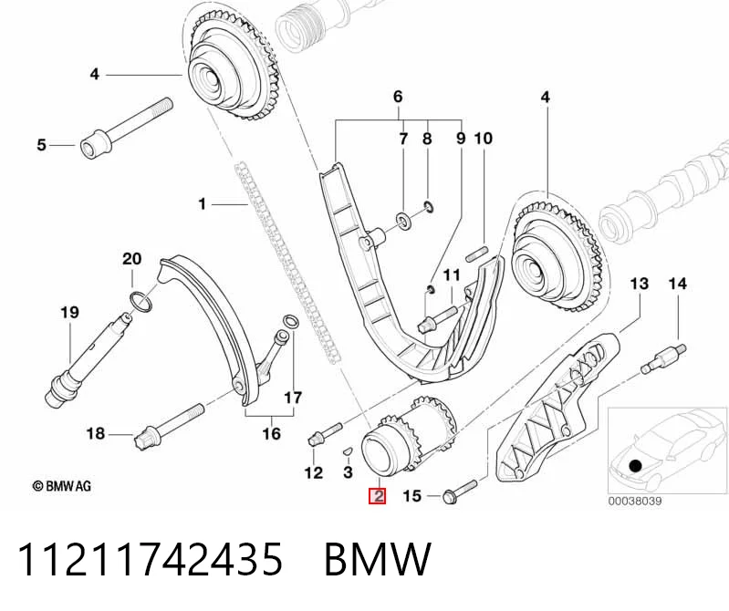 11211742435 BMW Engrenagem de cadeia da roda dentada de acionamento de cambota de motor