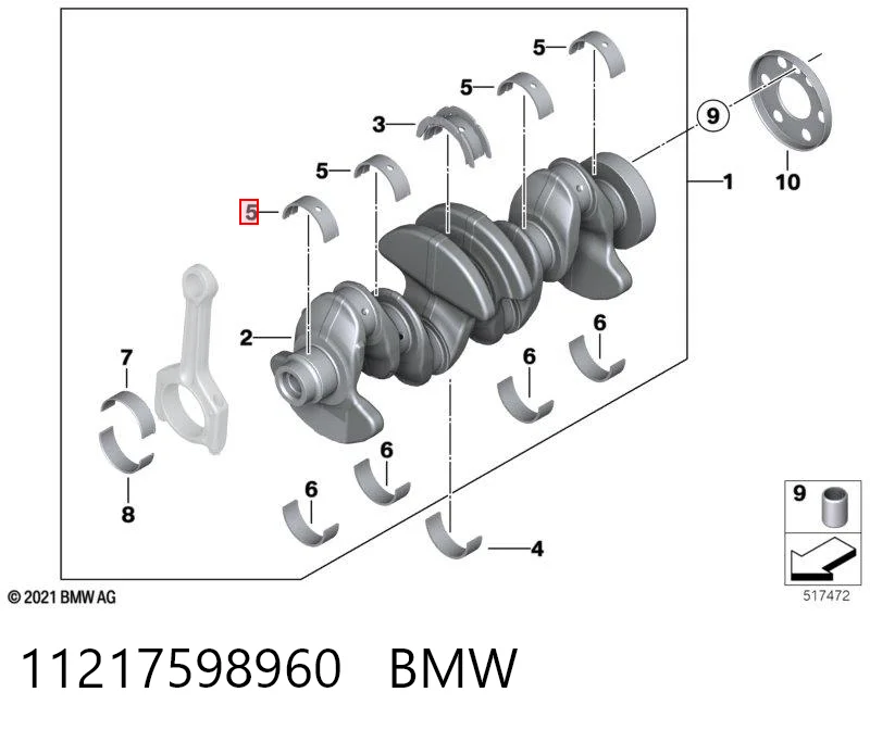 11217598960 BMW Folhas inseridas de cambota de biela, kit, 1ª reparação ( + 0,25)