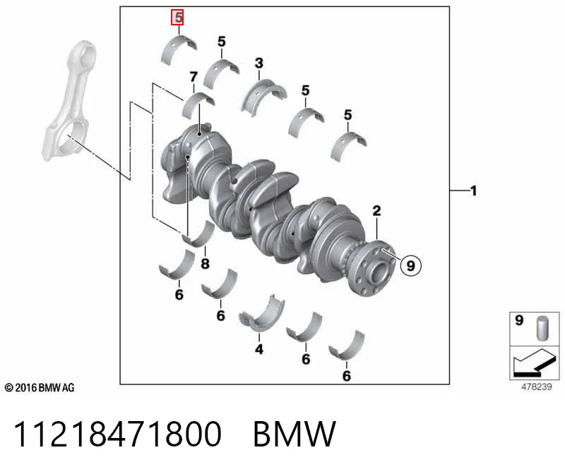 11218471800 BMW Folhas inseridas principais de cambota, kit, 1ª reparação ( + 0,25)