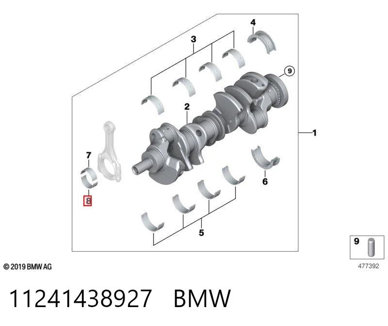 11241438927 BMW Folhas inseridas de cambota de biela, kit, padrão (STD)