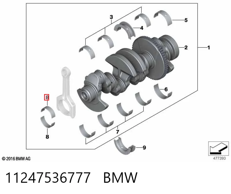 11247536777 BMW Folhas inseridas de cambota de biela, kit, padrão (STD)