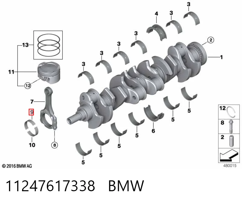 11247617338 BMW Folhas inseridas de cambota de biela, kit, padrão (STD)
