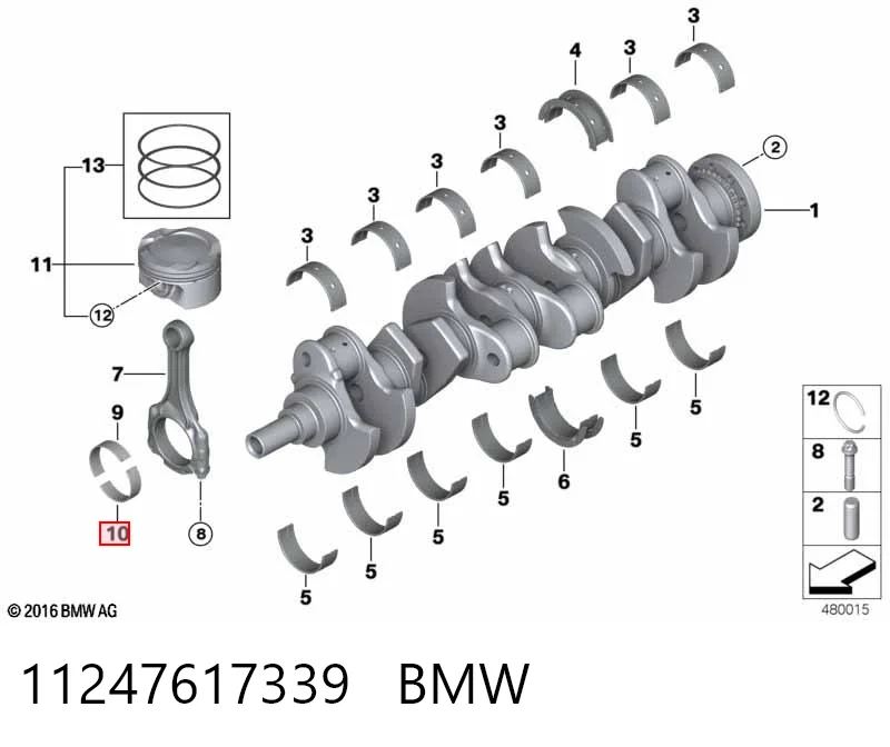 11247617339 BMW Folhas inseridas de cambota de biela, kit, padrão (STD)