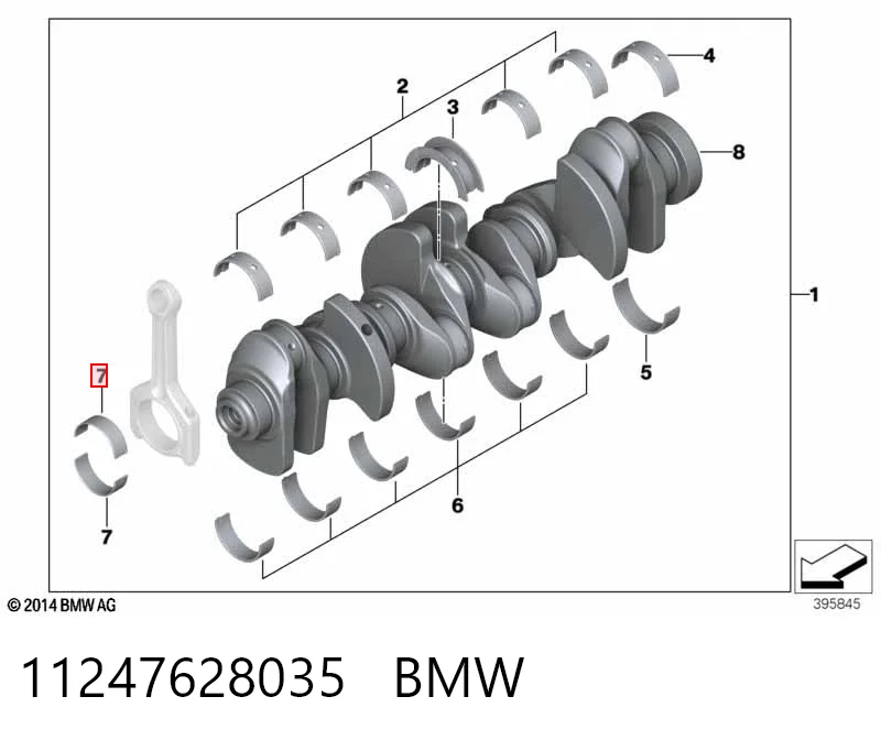 11247628035 BMW Folhas inseridas principais de cambota, kit, 1ª reparação ( + 0,25)