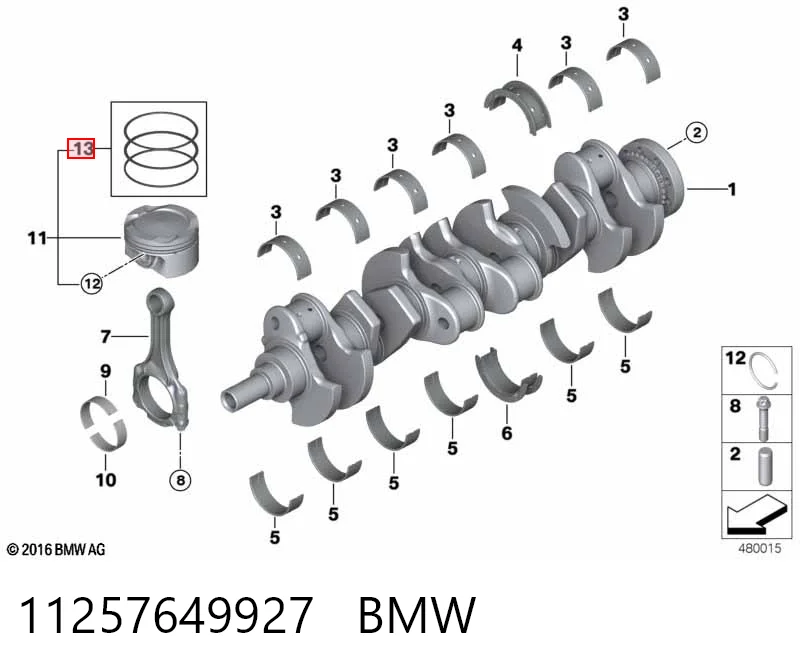 11257649927 BMW Kit de anéis de pistão de motor, STD.