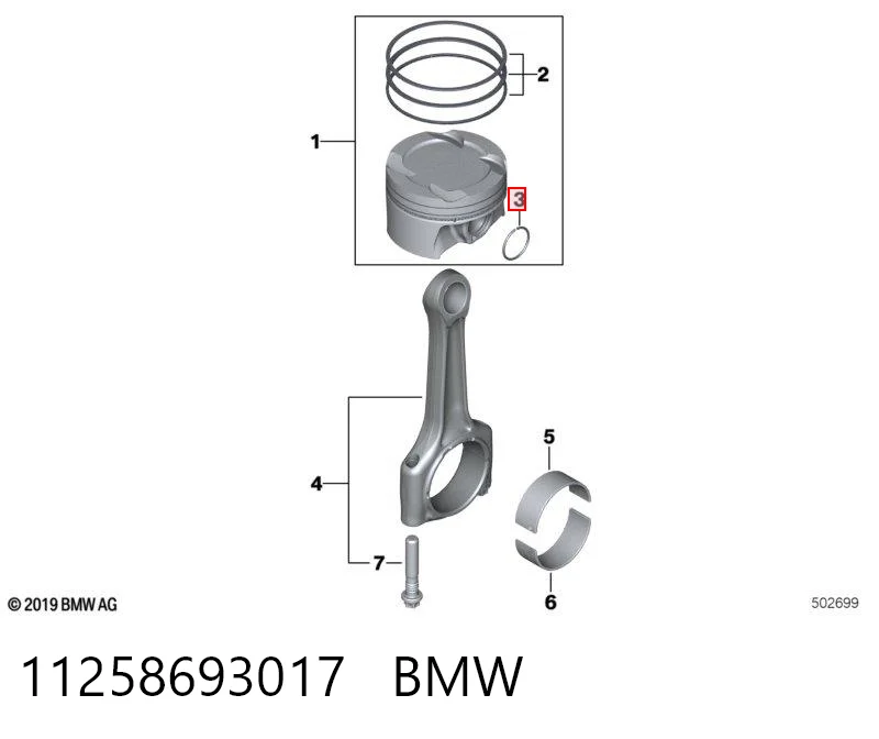 11258693017 BMW Anéis do pistão para 1 cilindro, STD.