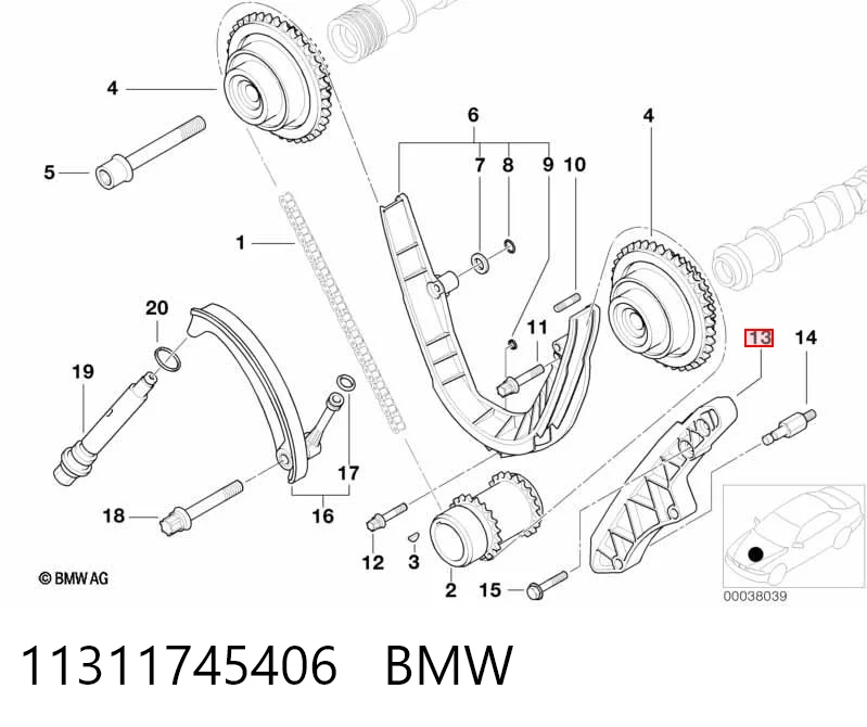11311745406 BMW Amortecedor de cadeia do mecanismo de distribuição de gás, esquerdo