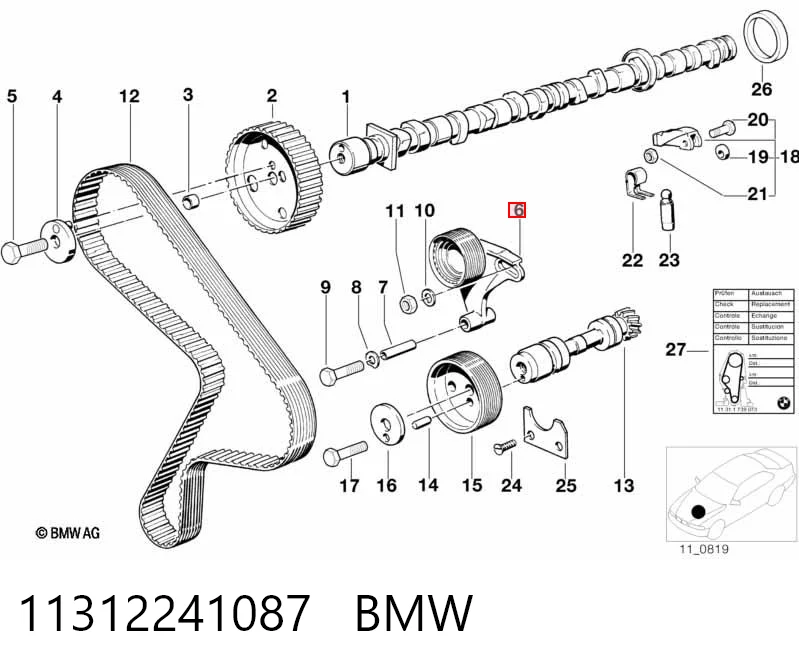 11312241087 BMW Rolo de reguladora de tensão da correia do mecanismo de distribuição de gás