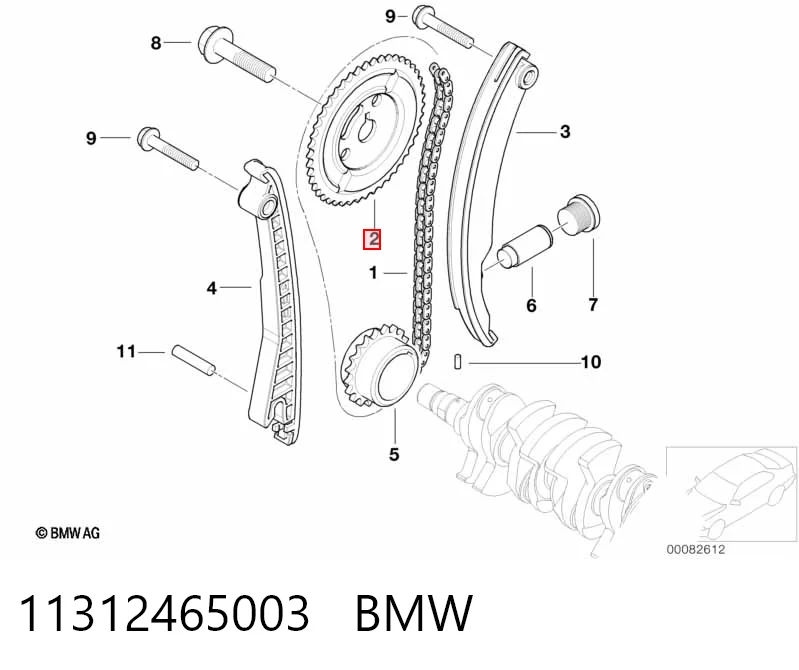 Engrenagem de cadeia da roda dentada da árvore distribuidora de motor Mini Cooper  R50, R53 ao melhor preço