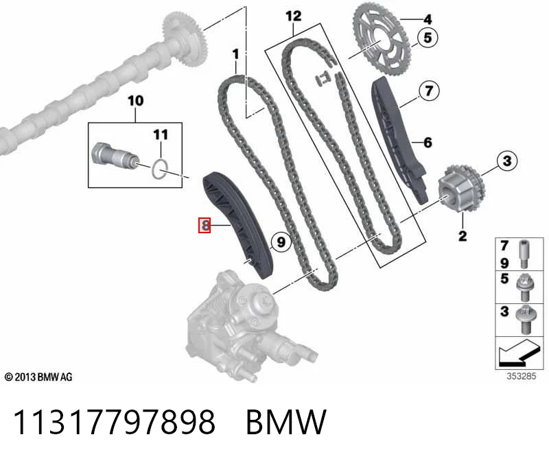 11317797898 BMW Sapato de reguladora de tensão da cadeia do mecanismo de distribuição de gás
