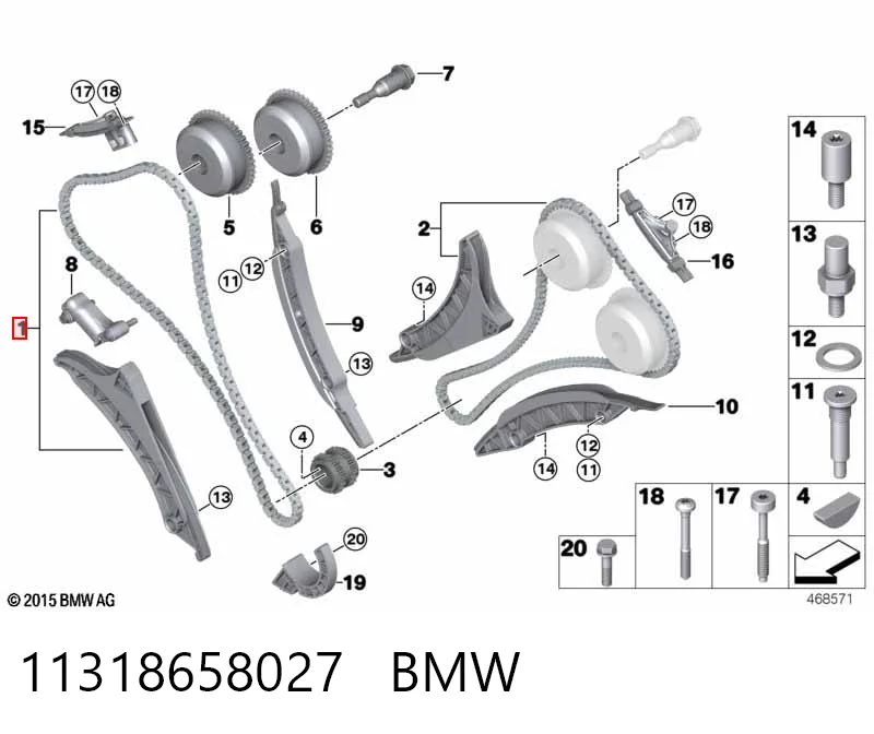 11318658027 BMW Cadeia do mecanismo de distribuição de gás, kit