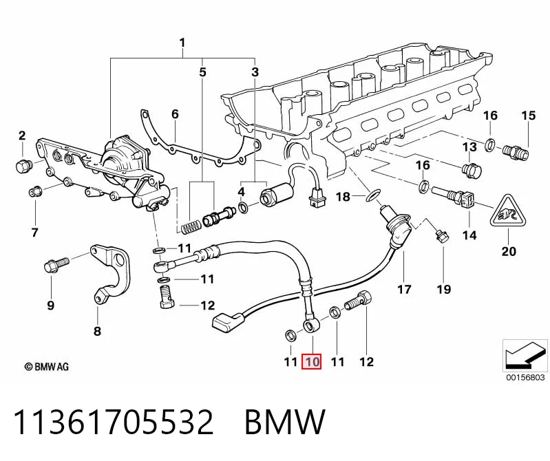 11361705532 BMW Mangueira de regulador das fases de distribuição de gás