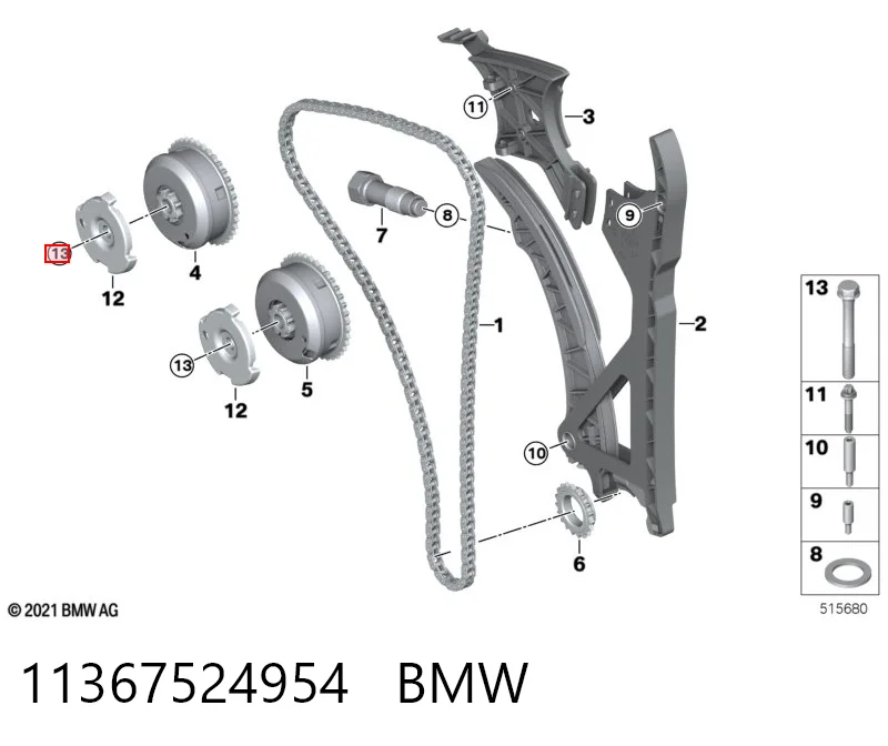 11367524954 BMW Parafuso da engrenagem da árvore distribuidora