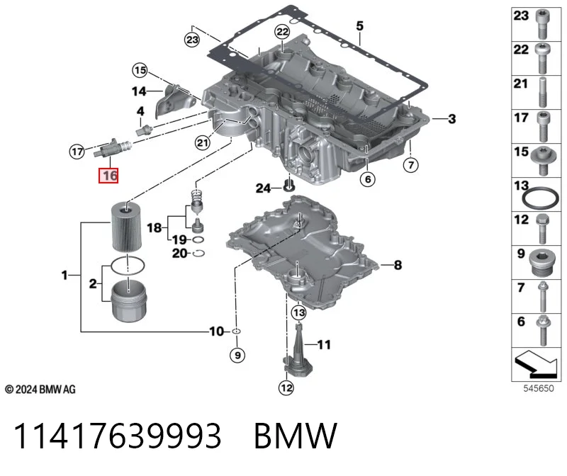 11417639993 BMW Válvula de regulação de pressão de óleo