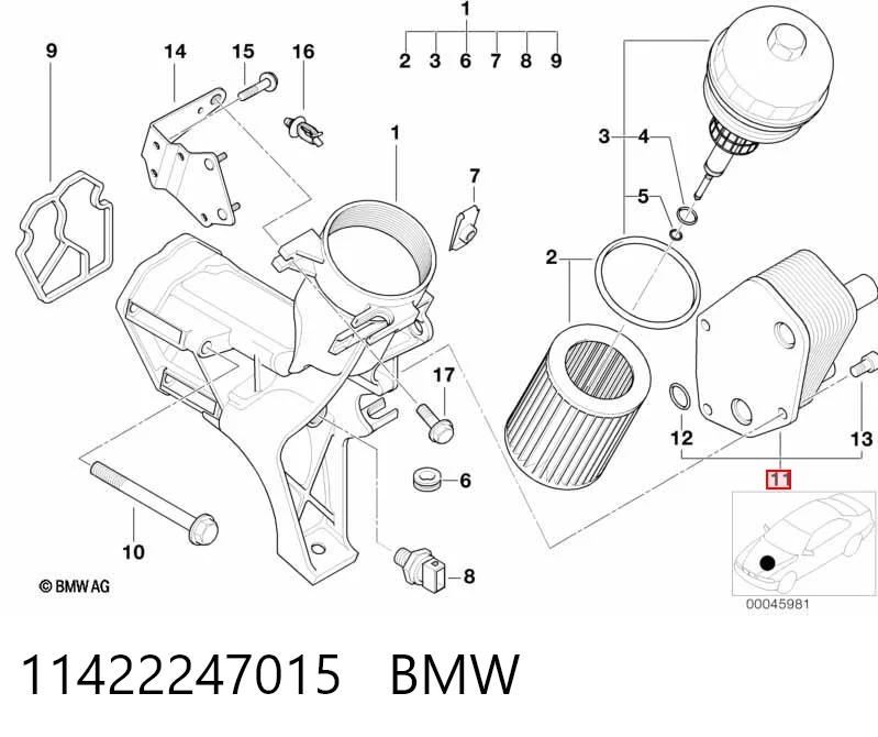 11422247015 BMW Radiador de óleo (frigorífico), debaixo de filtro