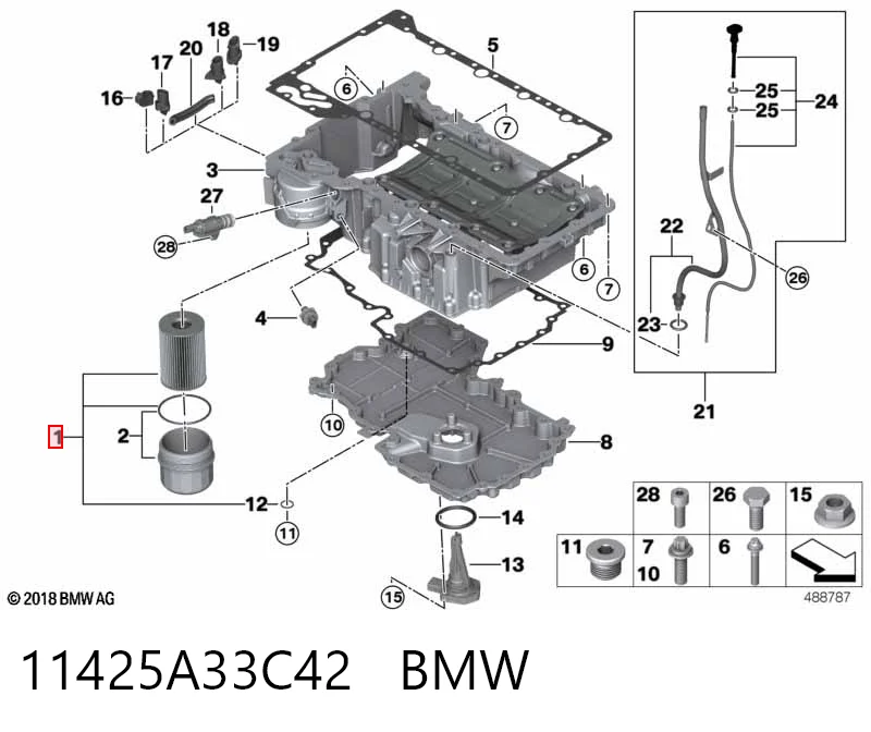 11425A33C42 BMW Filtro de óleo