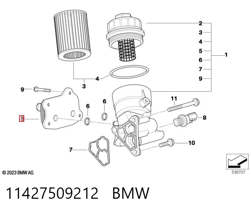 11427509212 BMW Radiador de óleo (frigorífico), debaixo de filtro