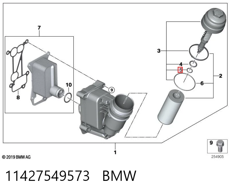 11427549573 BMW Anel interno de tampa do filtro de óleo