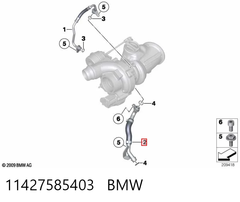 11427585403 BMW Tubo (mangueira) de derivação de óleo de turbina