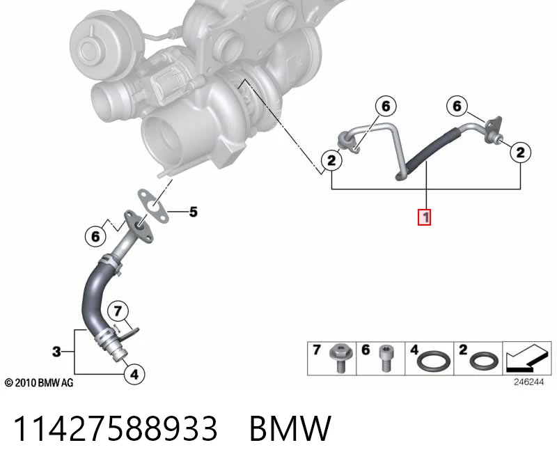 11427588933 BMW Tubo (mangueira) de fornecimento de óleo de turbina