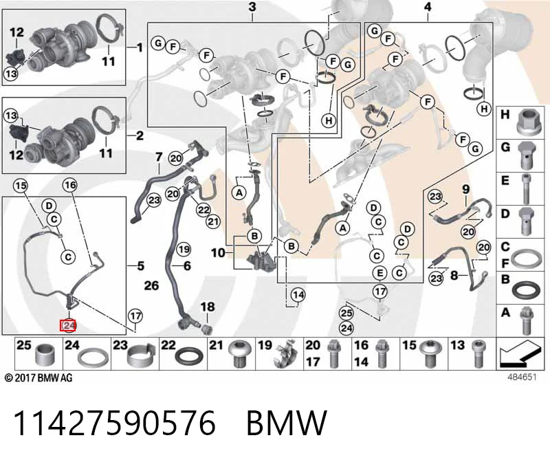 11427590576 BMW Vedante de mangueira de fornecimento de óleo de turbina