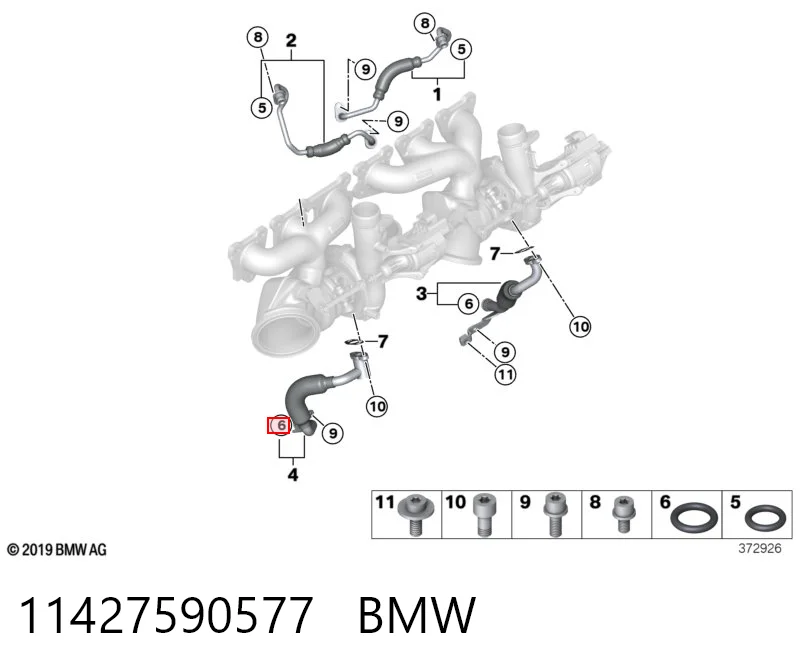 11427590577 BMW Vedante de mangueira de derivação de óleo de turbina