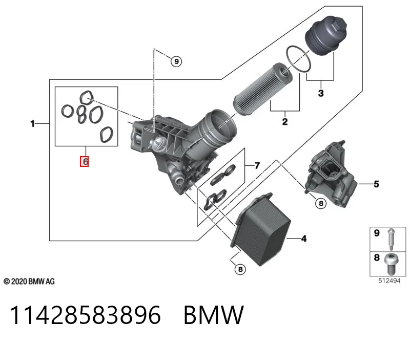 11428583896 BMW Kit de vedantes de caixa do filtro de óleo