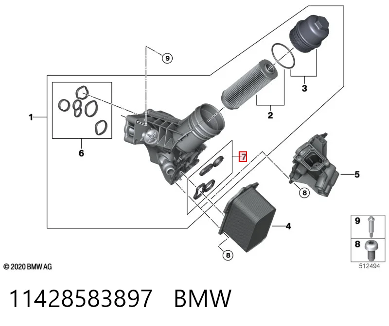 11428583897 BMW Kit de vedantes de caixa do filtro de óleo