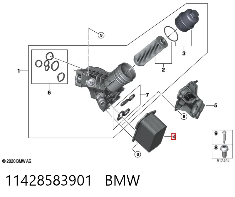 11428583901 BMW Radiador de óleo (frigorífico), debaixo de filtro