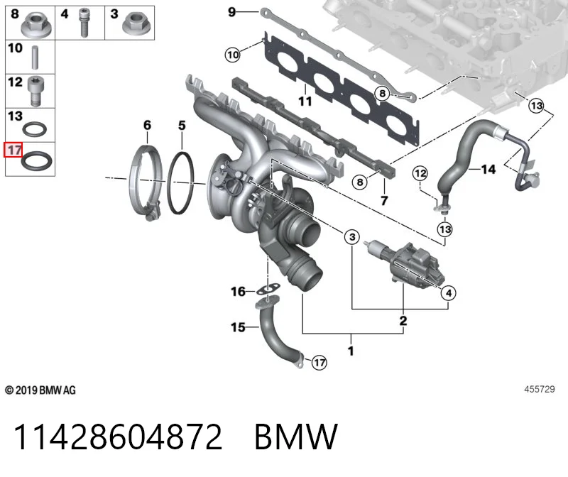 11428604872 BMW Vedante de mangueira de derivação de óleo de turbina