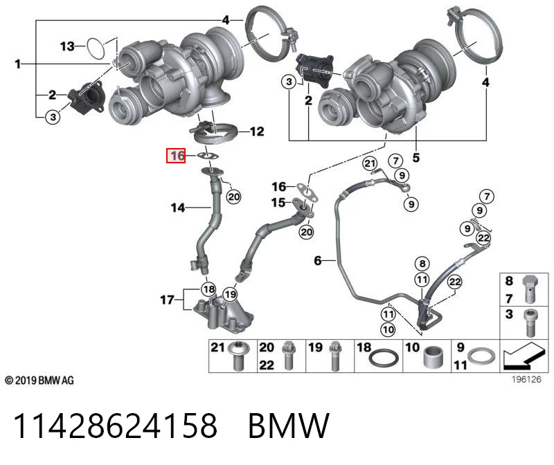 11428624158 BMW Vedante de mangueira de derivação de óleo de turbina