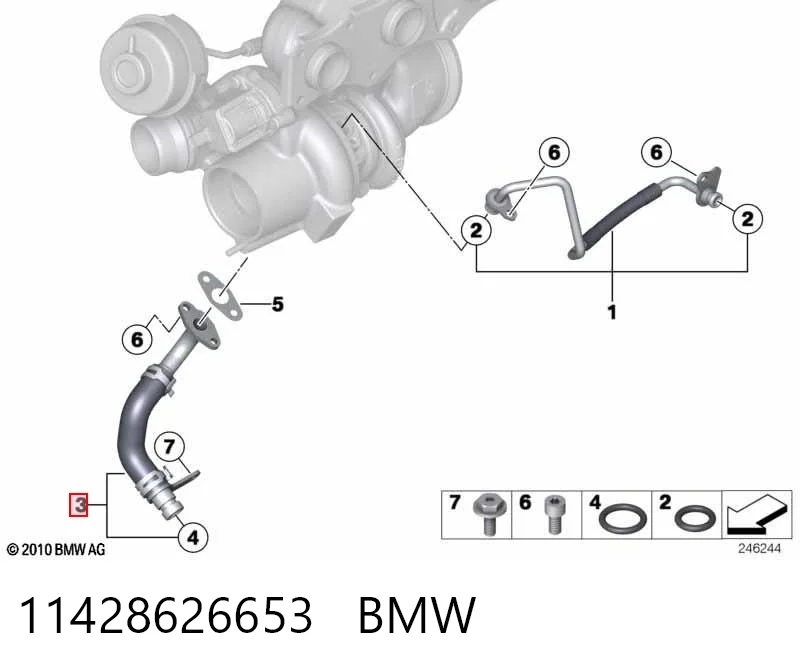 11428626653 BMW Tubo (mangueira) de derivação de óleo de turbina