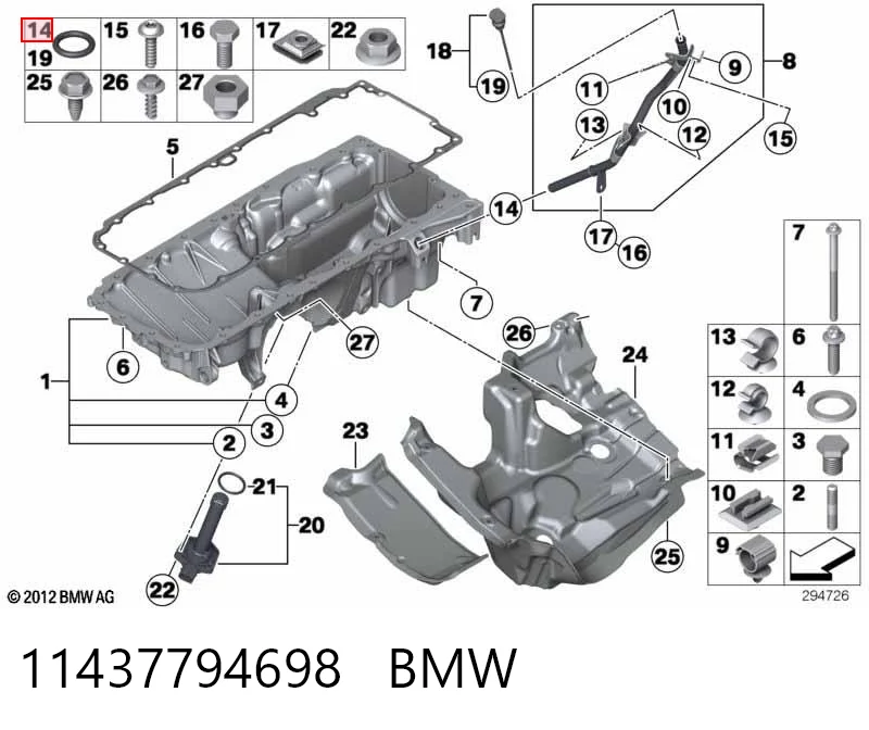 11437794698 BMW Anel de vedação da guia de sonda do nível de óleo de motor