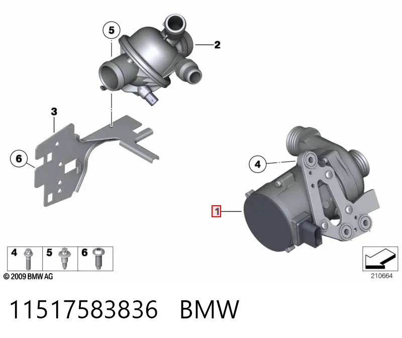 11517583836 BMW Bomba de água (bomba) de esfriamento, adicional elétrica