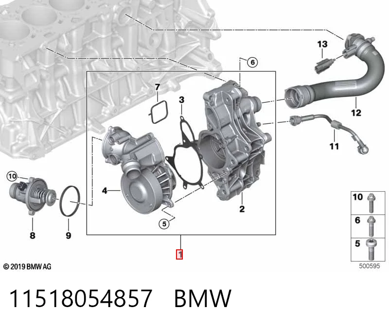 11518054857 BMW Bomba de água (bomba) de esfriamento, montada com caixa