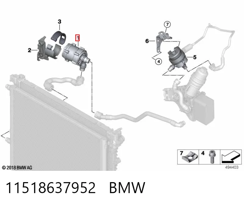 11518637952 BMW Bomba de água (bomba) de esfriamento, adicional elétrica