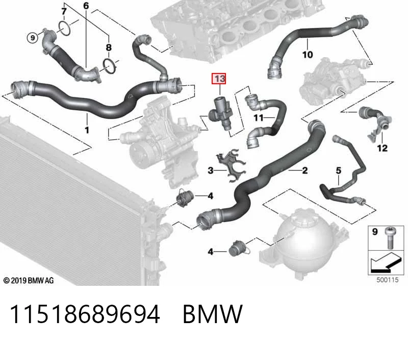 11518689694 BMW Válvula de regulação do fluido de esfriamento