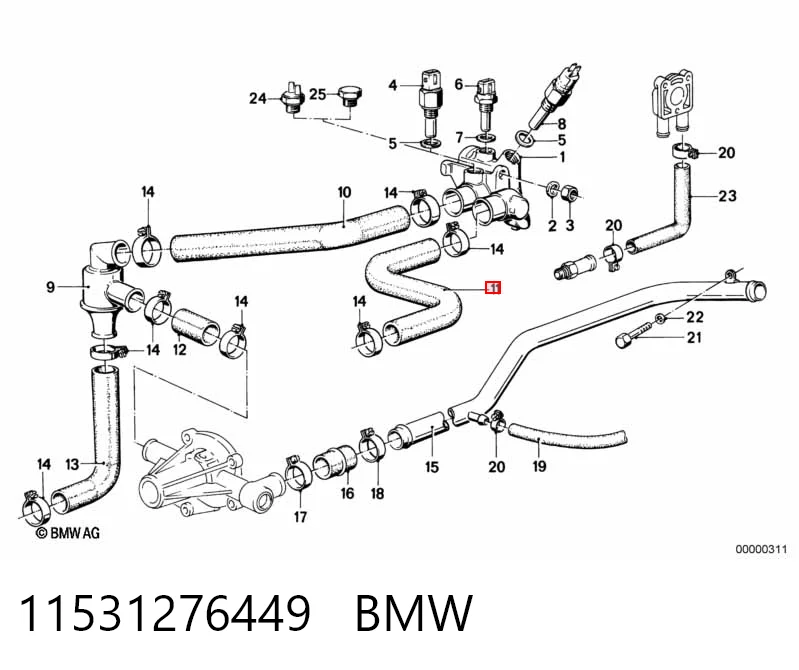 Mangueira (cano derivado) do sistema de esfriamento para BMW 3  E30