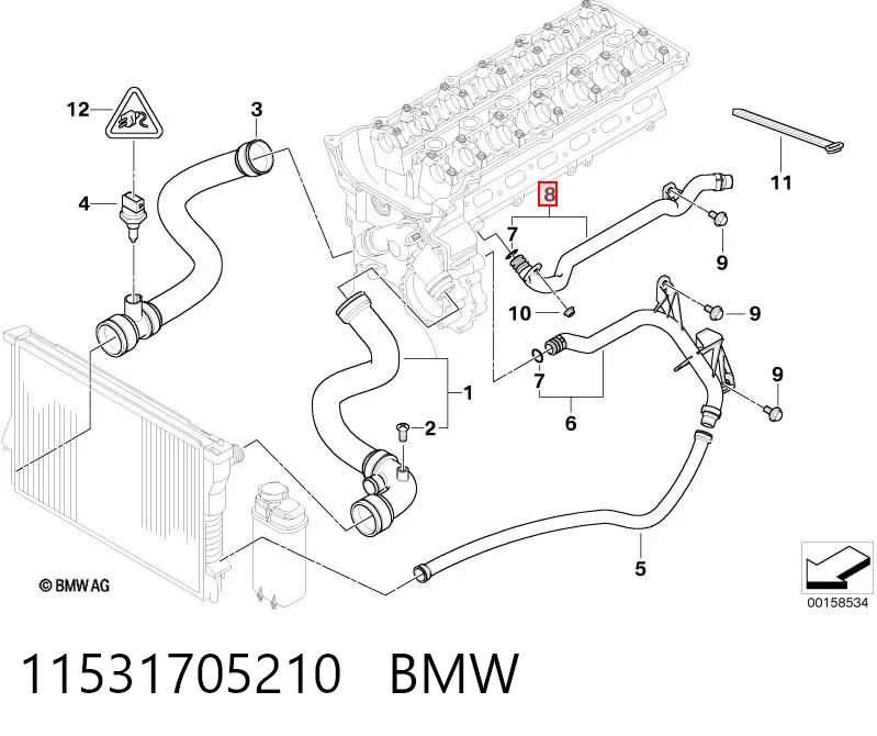 11531705210 BMW Mangueira (cano derivado) do sistema de esfriamento