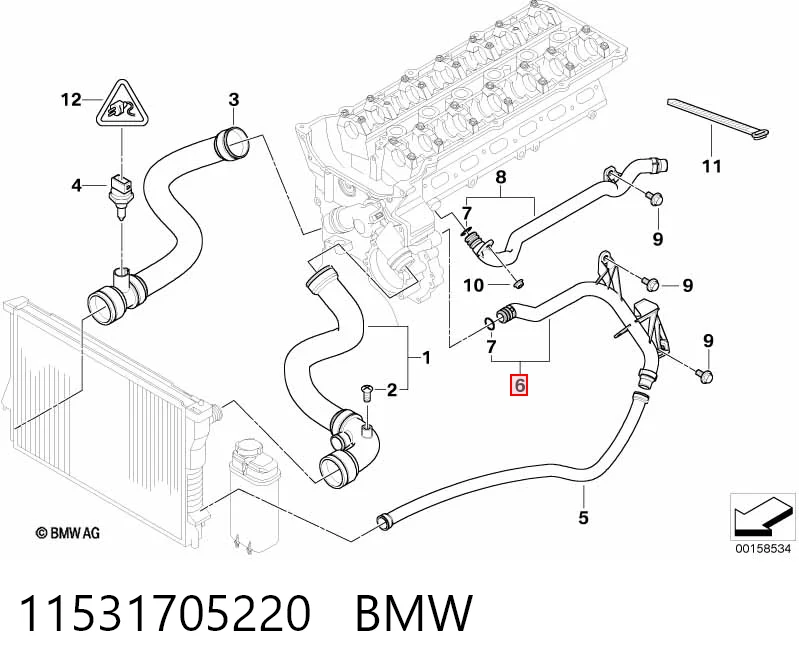 11531705220 BMW Mangueira (cano derivado) do sistema de esfriamento
