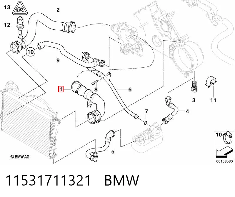 11531711321 BMW Mangueira (cano derivado) do radiador de esfriamento superior