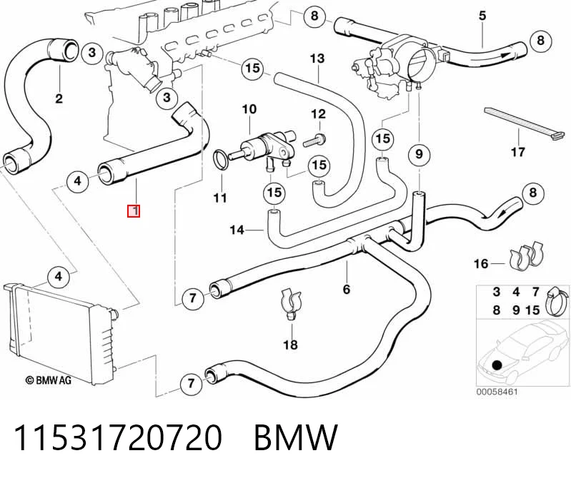11531720720 BMW Mangueira (cano derivado) do radiador de esfriamento superior