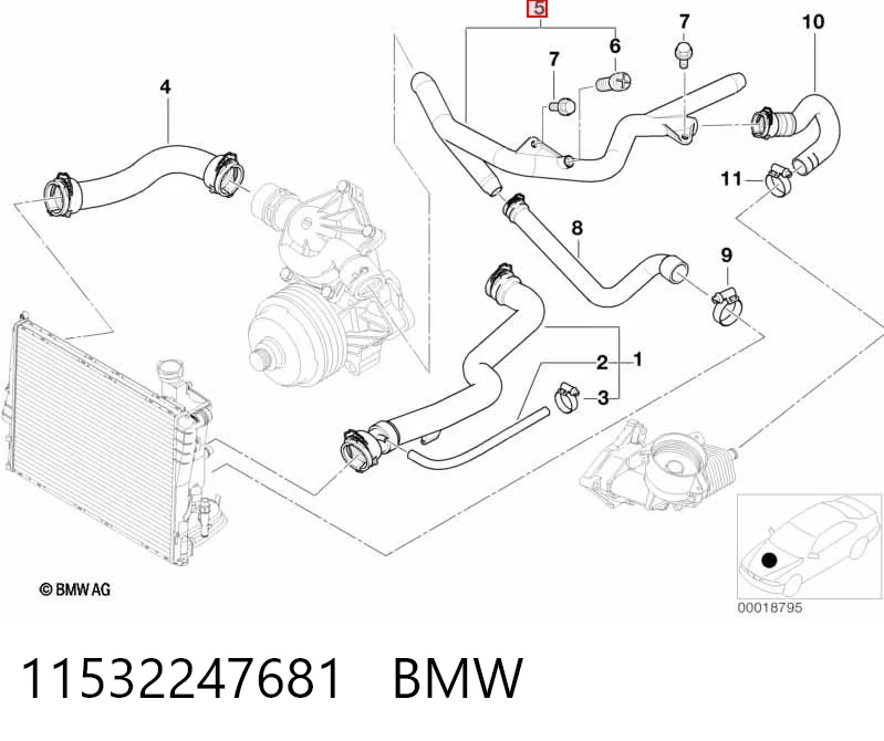 11532247681 BMW Mangueira (cano derivado) de bomba de água de admissão