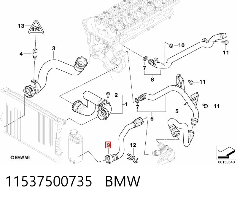 11537500735 BMW Mangueira (cano derivado) do sistema de esfriamento