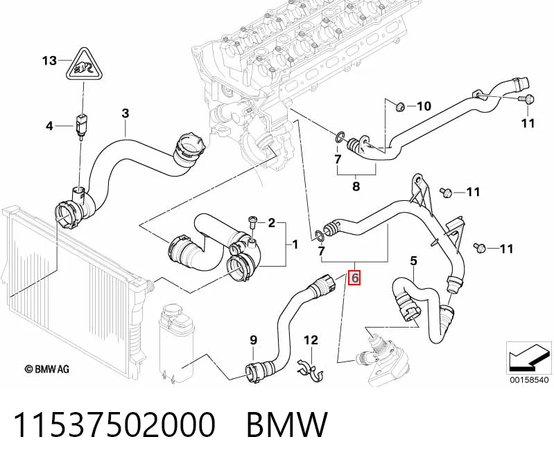 11537502000 BMW Mangueira (cano derivado) de bomba de água de admissão