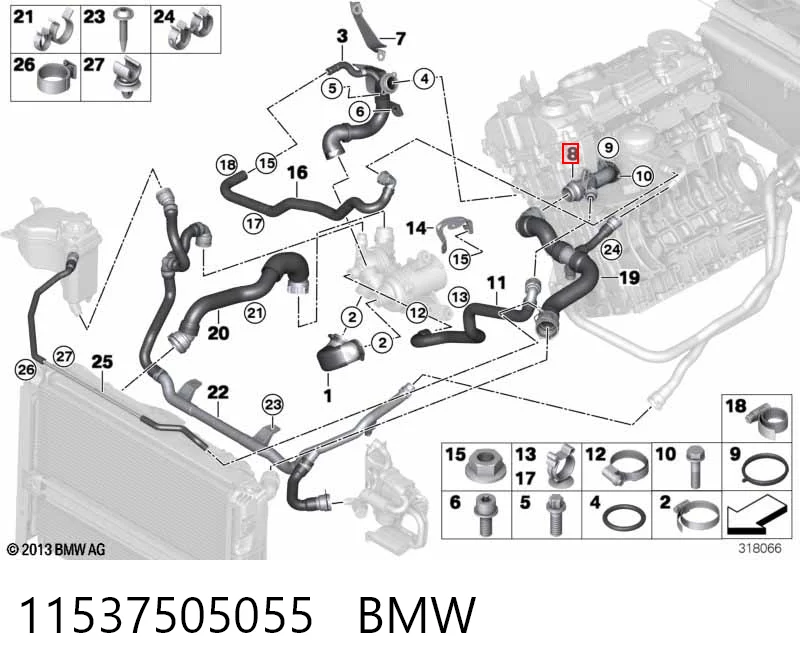 11537505055 BMW Flange do sistema de esfriamento (união em T)