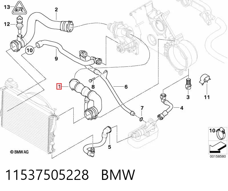 11537505228 BMW Mangueira (cano derivado) do radiador de esfriamento superior