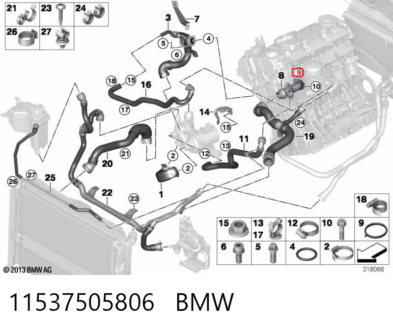 11537505806 BMW Vedante do flange (da união em T) do sistema de esfriamento