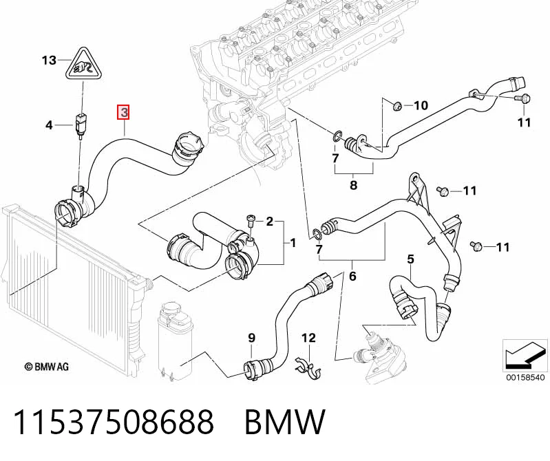 11537508688 BMW Mangueira (cano derivado) inferior do radiador de esfriamento